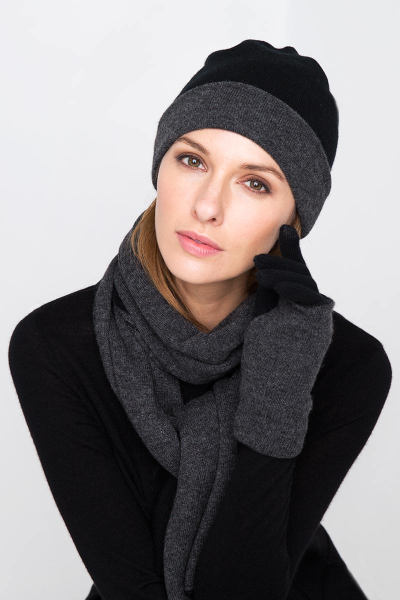 Two Tone Scarf - Cashmere Knit Scarves, Gloves & Hats - Kinross Cashmere